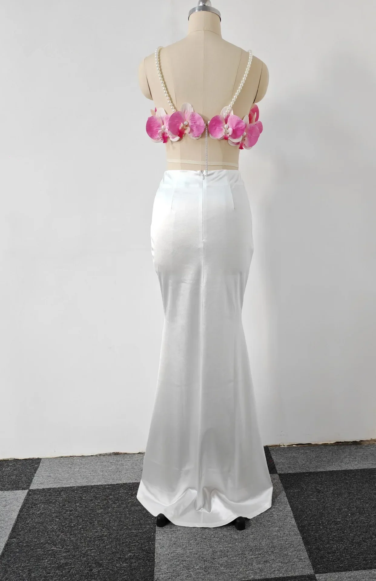 Pink Florals Women Sleeveless Sexy Square Collar 2 Pieces Bodycon Long Dress Cute Vacation Birthday Party Celebrate Dress - Image 3