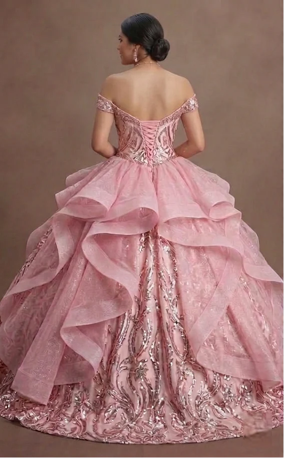 Pink Quinceañera Dress Glitzy Sequin Fabric for 2026 - Image 3