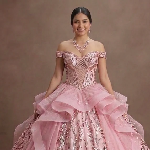 Pink Quinceañera Dress Glitzy Sequin Fabric for 2026 - Image 4