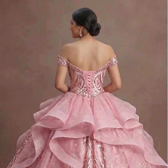 Pink Quinceañera Dress Glitzy Sequin Fabric for 2026 - Image 5