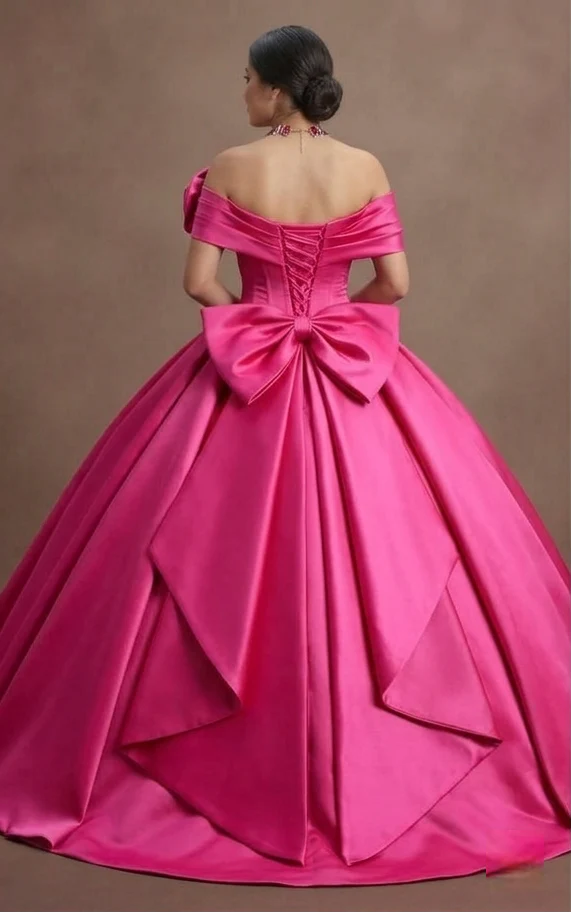 Pink Quinceañera Dress - Hot Pink Satin Bold Ball Gown - Image 3
