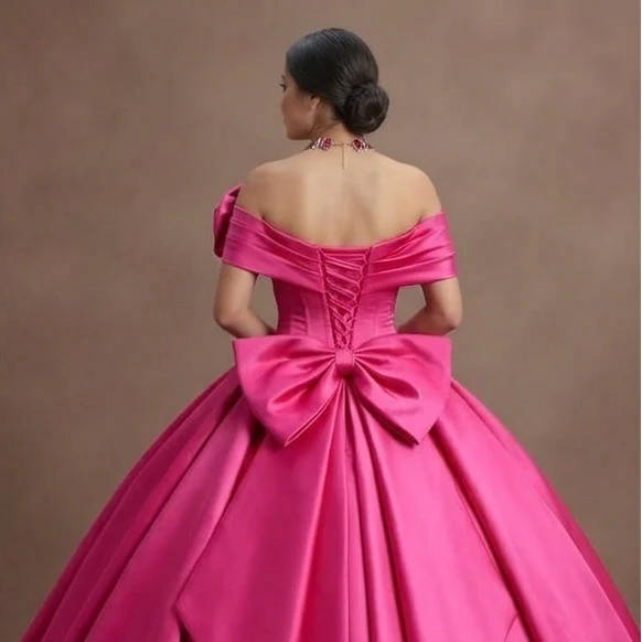 Pink Quinceañera Dress - Hot Pink Satin Bold Ball Gown - Image 5