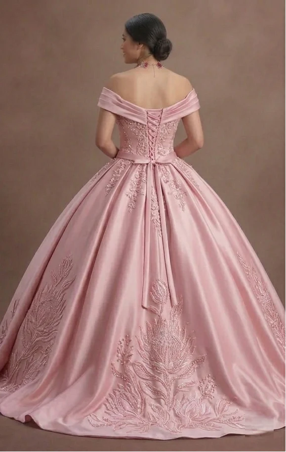 Pink Quinceañera Dress - Princess Style Beaded Satin - Image 3