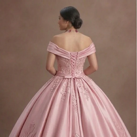Pink Quinceañera Dress - Princess Style Beaded Satin - Image 5