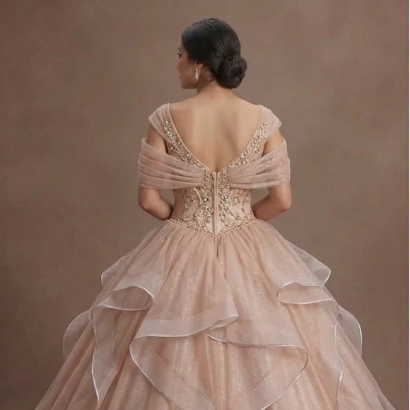 Pink Quinceañera Dress - Shimmering Champagne-Pink Tulle - Image 5