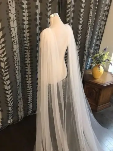 Plain Wedding Cape Veil Bridal Shoulder Veil White/Ivory Tulle Long Cape Cloak Shawl White/ Ivory - Image 2