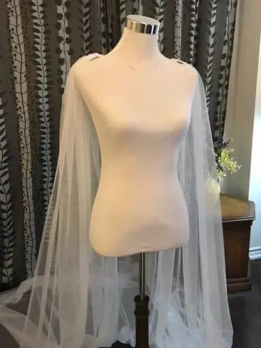 Plain Wedding Cape Veil Bridal Shoulder Veil White/Ivory Tulle Long Cape Cloak Shawl White/ Ivory - Image 3