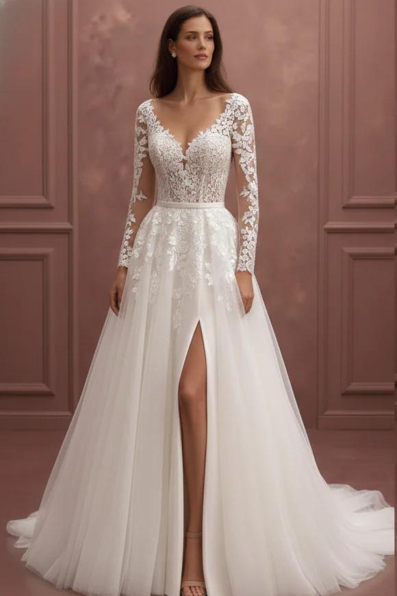 Bishop Sleeve Wedding Dress Chiffon Long Boho Romantic Gown - Image 2