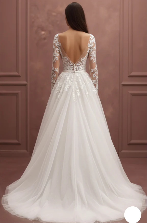 Bishop Sleeve Wedding Dress Chiffon Long Boho Romantic Gown - Image 3