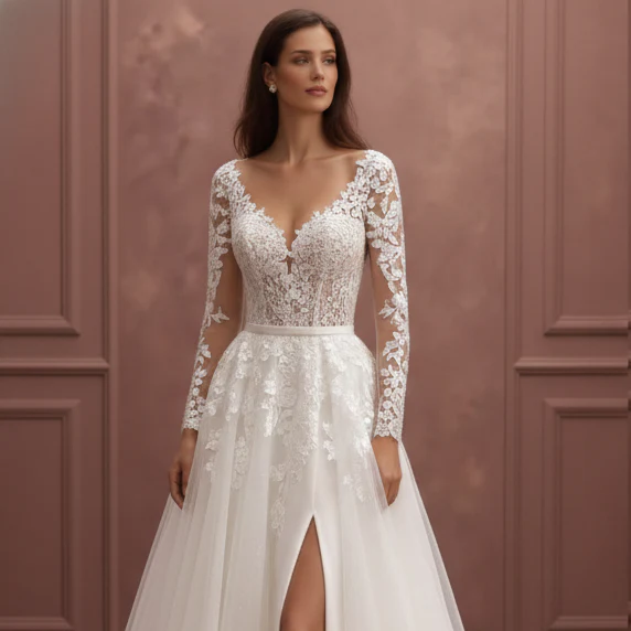 Bishop Sleeve Wedding Dress Chiffon Long Boho Romantic Gown - Image 4
