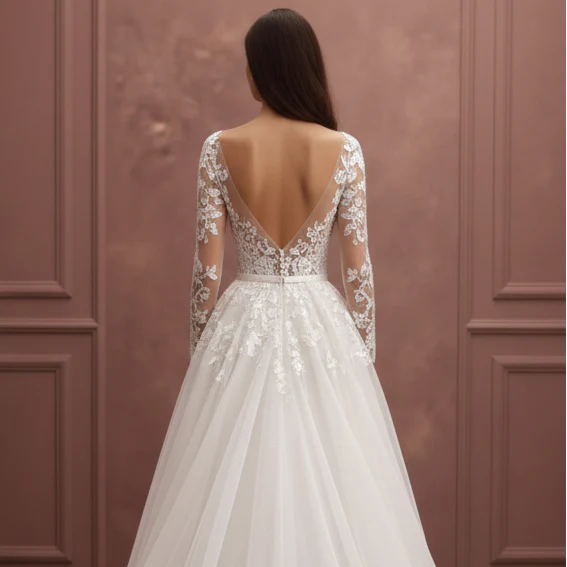 Bishop Sleeve Wedding Dress Chiffon Long Boho Romantic Gown - Image 5