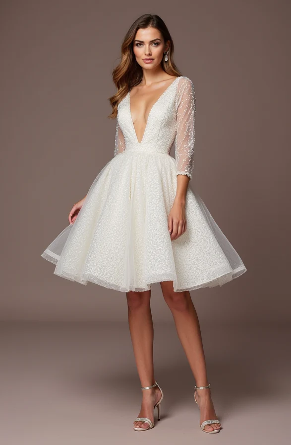 Playful White Mini Short Wedding Dress with a Square Neckline for a Vintage-Inspired Look - Image 2