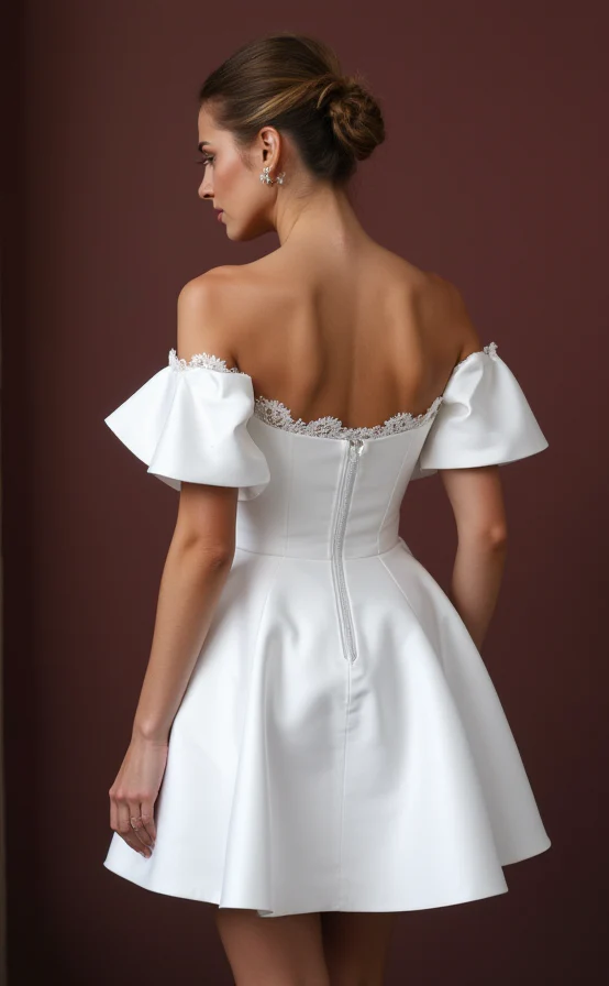 Playful Short Wedding Dress and Mini Dress with a Ruffled Neckline for a Unique Style - Image 3