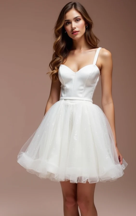 Playful White Mini Short Wedding Dress with a Floral Appliqué Skirt for a Romantic Feel - Image 2