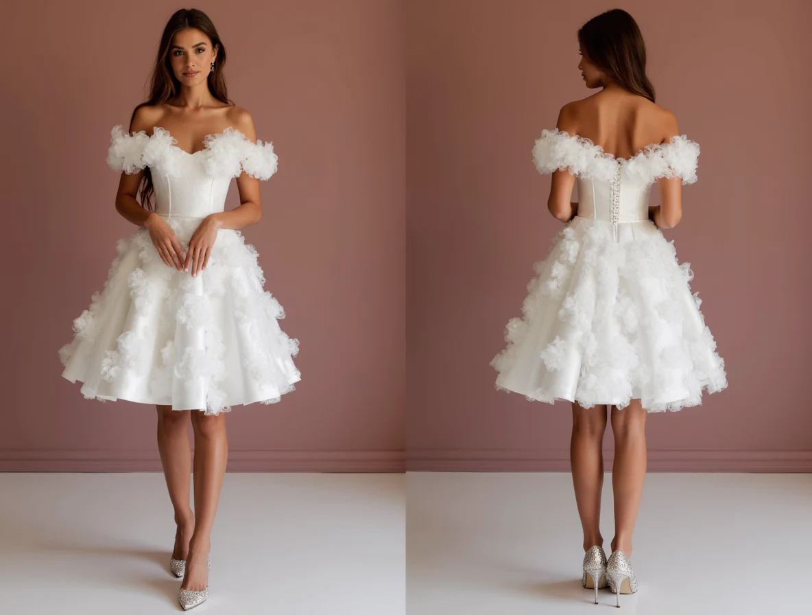 Playful White Mini Short Wedding Dress with a Slit Skirt for a Flirty and Fun Style