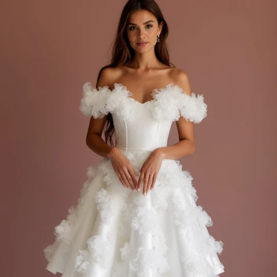 Playful White Mini Short Wedding Dress with a Slit Skirt for a Flirty and Fun Style - Image 4