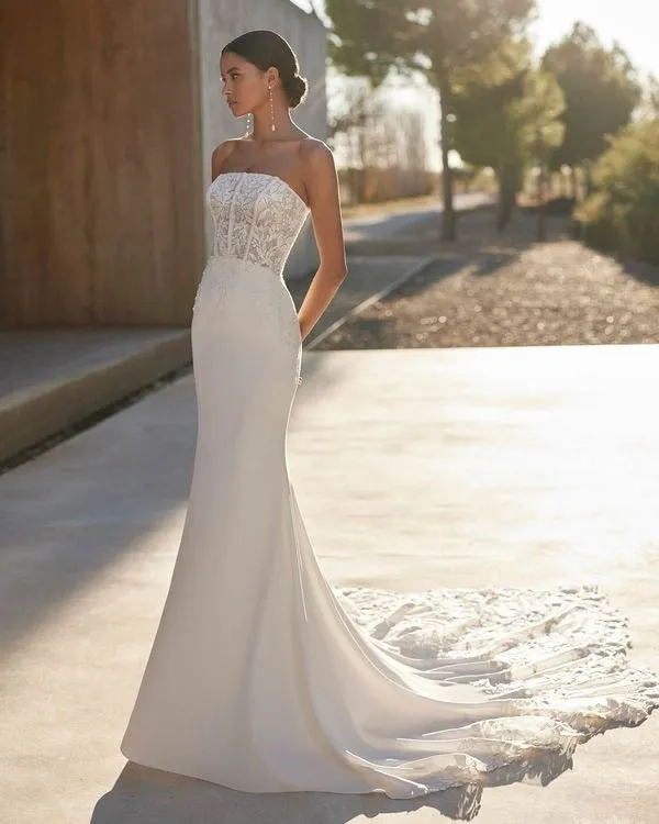 Romantic, Three-Piece Mermaid-Style Wedding Dress Princess Modern Mermaid Satin Vestido De Novia Bridal Gown Court Train Bow - Image 2