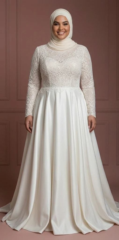 Plus Size Hijab Bridal Gown Flattering Modest Fit Wedding Dress Muslim - Image 2