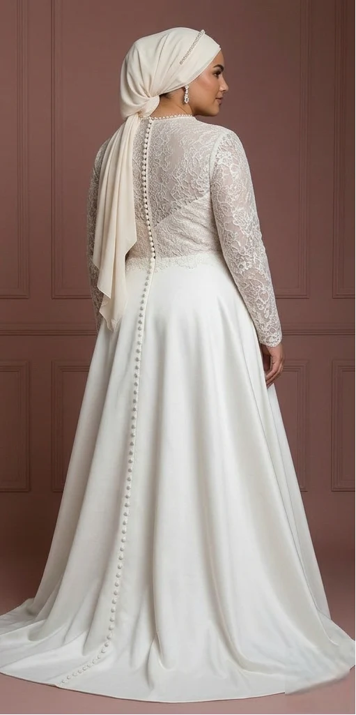 Plus Size Hijab Bridal Gown Flattering Modest Fit Wedding Dress Muslim - Image 3
