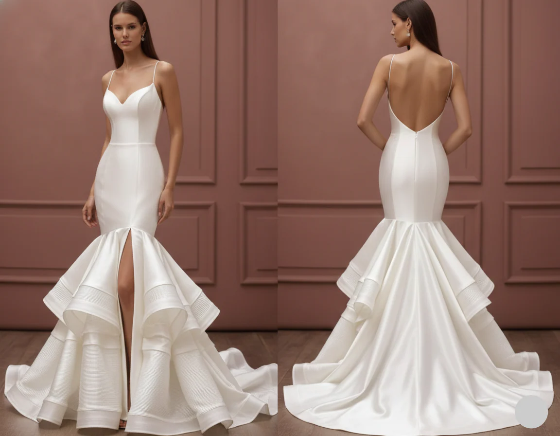 Silver White Wedding Dress Matte Finish Long Evening Bridal