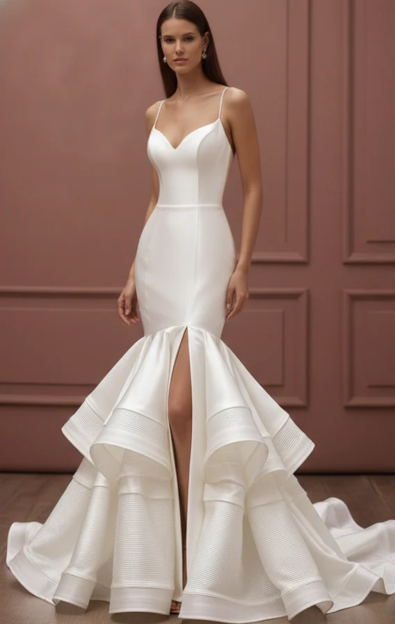 Silver White Wedding Dress Matte Finish Long Evening Bridal - Image 2