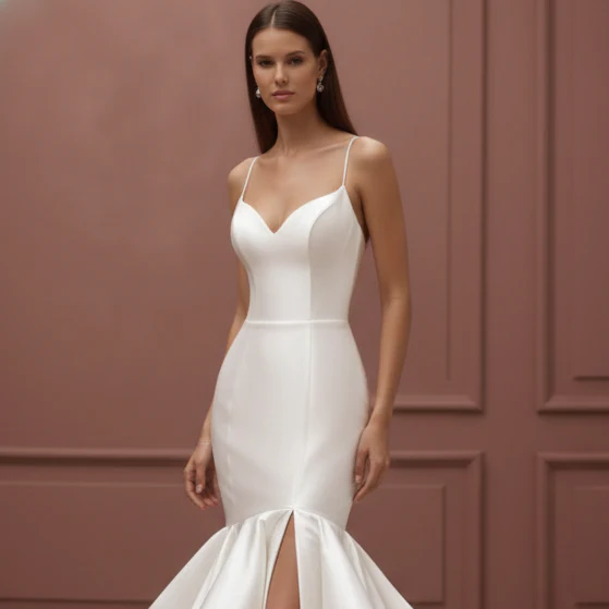 Silver White Wedding Dress Matte Finish Long Evening Bridal - Image 4