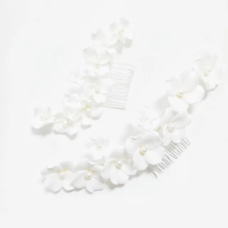 Porcelain Flower Hair Comb Clip Pin Pearl Hairpin For Brides Party Gift Floral Head Pieces Wedding Accessories Bridal Jewelry - Image 2