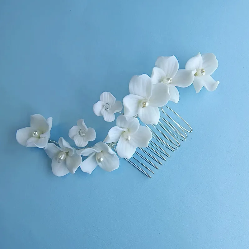 Porcelain Flower Hair Comb Clip Pin Pearl Hairpin For Brides Party Gift Floral Head Pieces Wedding Accessories Bridal Jewelry - Image 4