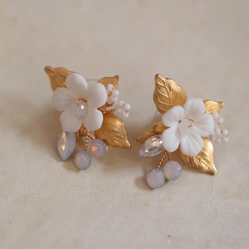 Porcelain Flower Hair Comb Pin Clip Leaf Head Piece For Brides Bridesmaids Crystal Hairpins Wedding Accessories Bridal Jewelry - Image 10