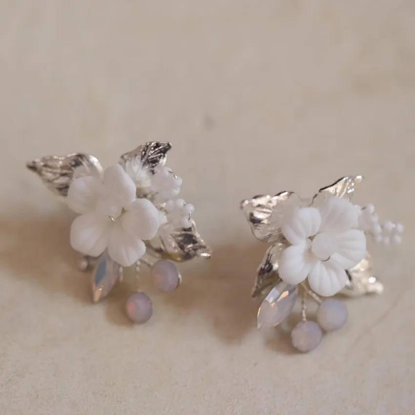 Porcelain Flower Hair Comb Pin Clip Leaf Head Piece For Brides Bridesmaids Crystal Hairpins Wedding Accessories Bridal Jewelry - Image 6