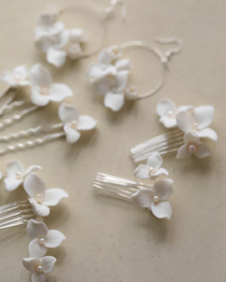 Porcelain Flower Hair Comb Pin Clip Silver Color Head Piece Brides Party Gift Flower Hairpins Wedding Accessories Bridal Jewelry - Image 2
