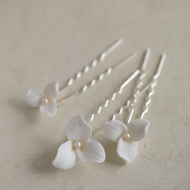 Porcelain Flower Hair Comb Pin Clip Silver Color Head Piece Brides Party Gift Flower Hairpins Wedding Accessories Bridal Jewelry - Image 3