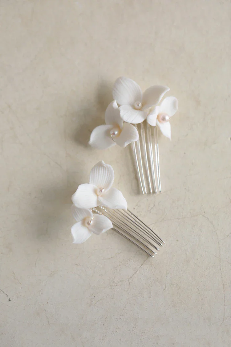 Porcelain Flower Hair Comb Pin Clip Silver Color Head Piece Brides Party Gift Flower Hairpins Wedding Accessories Bridal Jewelry - Image 4