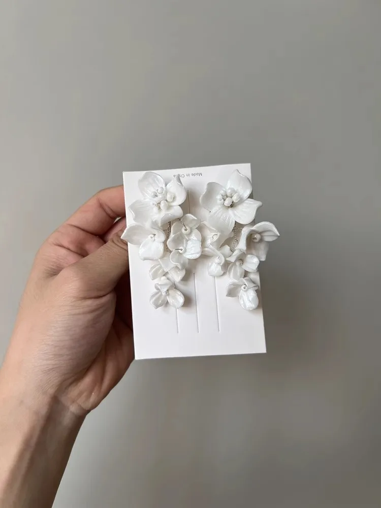 Porcelain Flower Hair Pin Clip Silver Color Head Piece For Brides Bridesmaids Leaf Hairpin Bridal Jewelry Wedding Accessories - Image 3