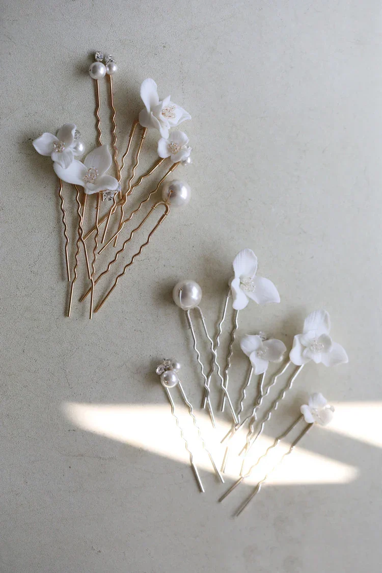Porcelain Flower Hairpin Gold Silver Color Hair Pin Clip Women Bride Crystal Pearl Head Piece Bridal Jewelry Wedding Accessories - Image 5