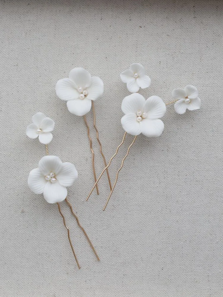 Porcelain Flower Head Pieces Freshwater Pearl Hairpins For Brides Bridesmaids Hair Pins Clips Wedding Accessories Bridal Jewelry - Image 3