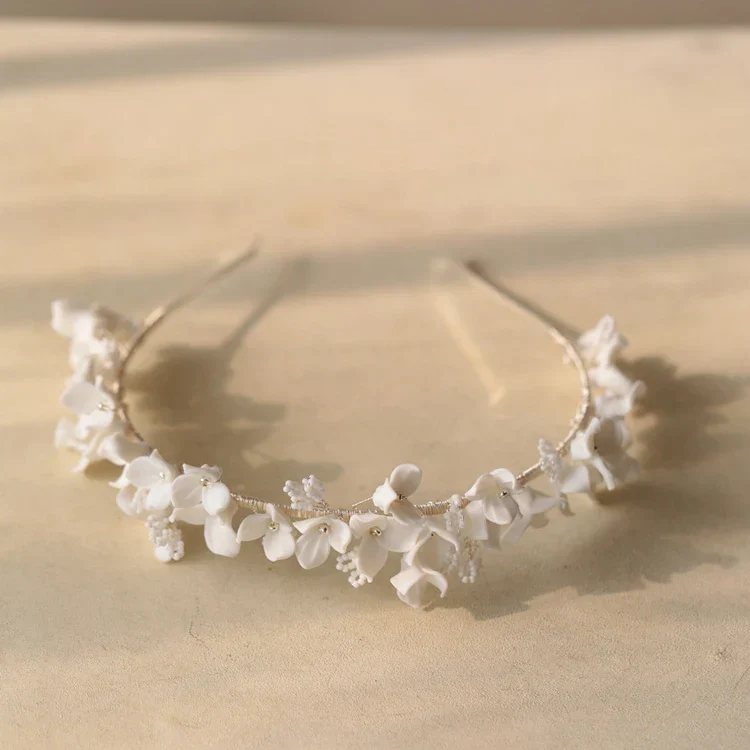 Porcelain Flower Headband Hairband For Bride Silver Color Headpiece Headdress Headwear Bridal Jewelry Wedding Hair Accessories - Image 2