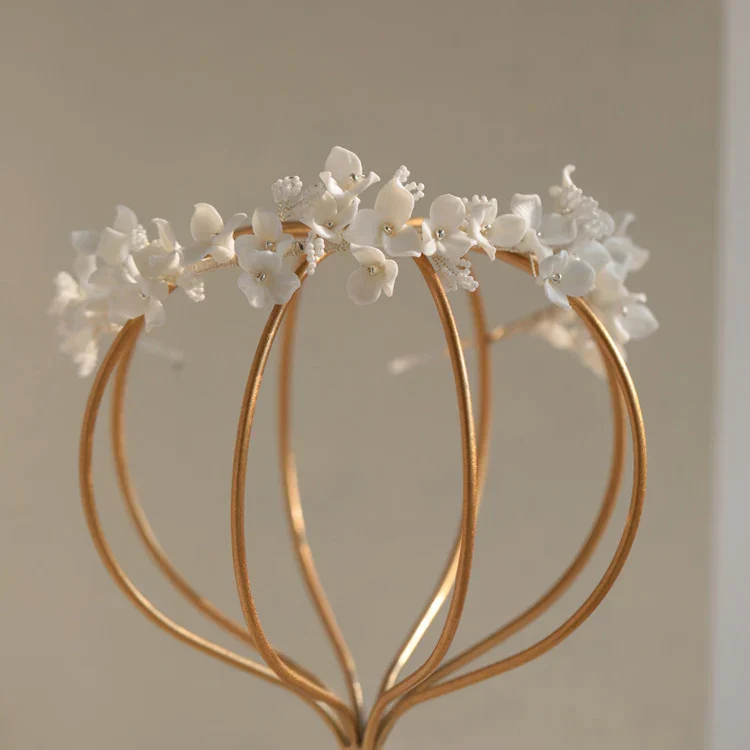 Porcelain Flower Headband Hairband For Bride Silver Color Headpiece Headdress Headwear Bridal Jewelry Wedding Hair Accessories - Image 4