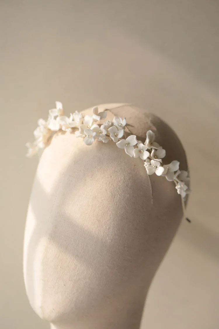 Porcelain Flower Headband Hairband For Bride Silver Color Headpiece Headdress Headwear Bridal Jewelry Wedding Hair Accessories - Image 5