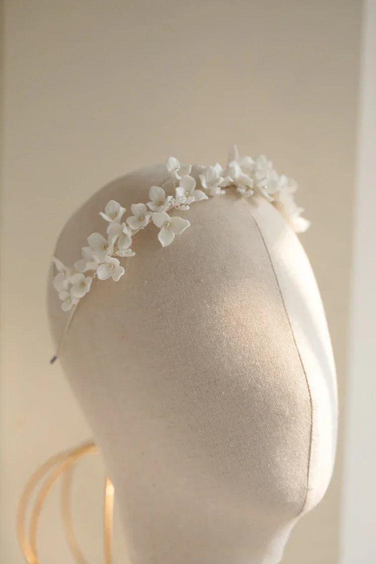 Porcelain Flower Headband Hairband For Bride Silver Color Headpiece Headdress Headwear Bridal Jewelry Wedding Hair Accessories - Image 6