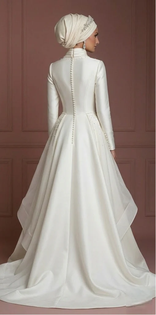 Premium Hijab Wedding Dress Elegant Bridal Couture Muslim - Image 3