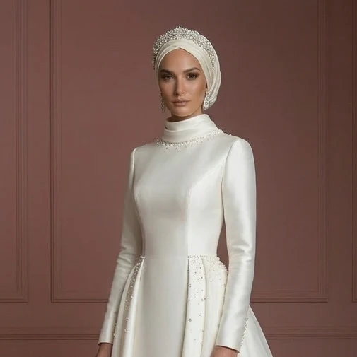 Premium Hijab Wedding Dress Elegant Bridal Couture Muslim - Image 4