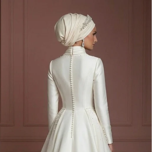 Premium Hijab Wedding Dress Elegant Bridal Couture Muslim - Image 5