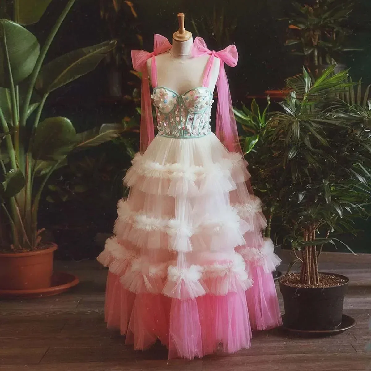 Pretty Multi-colors Long Evening Dress Tiered Tulle Colorful Straps Formal Occasion Dresses Party Prom Gown - Image 7