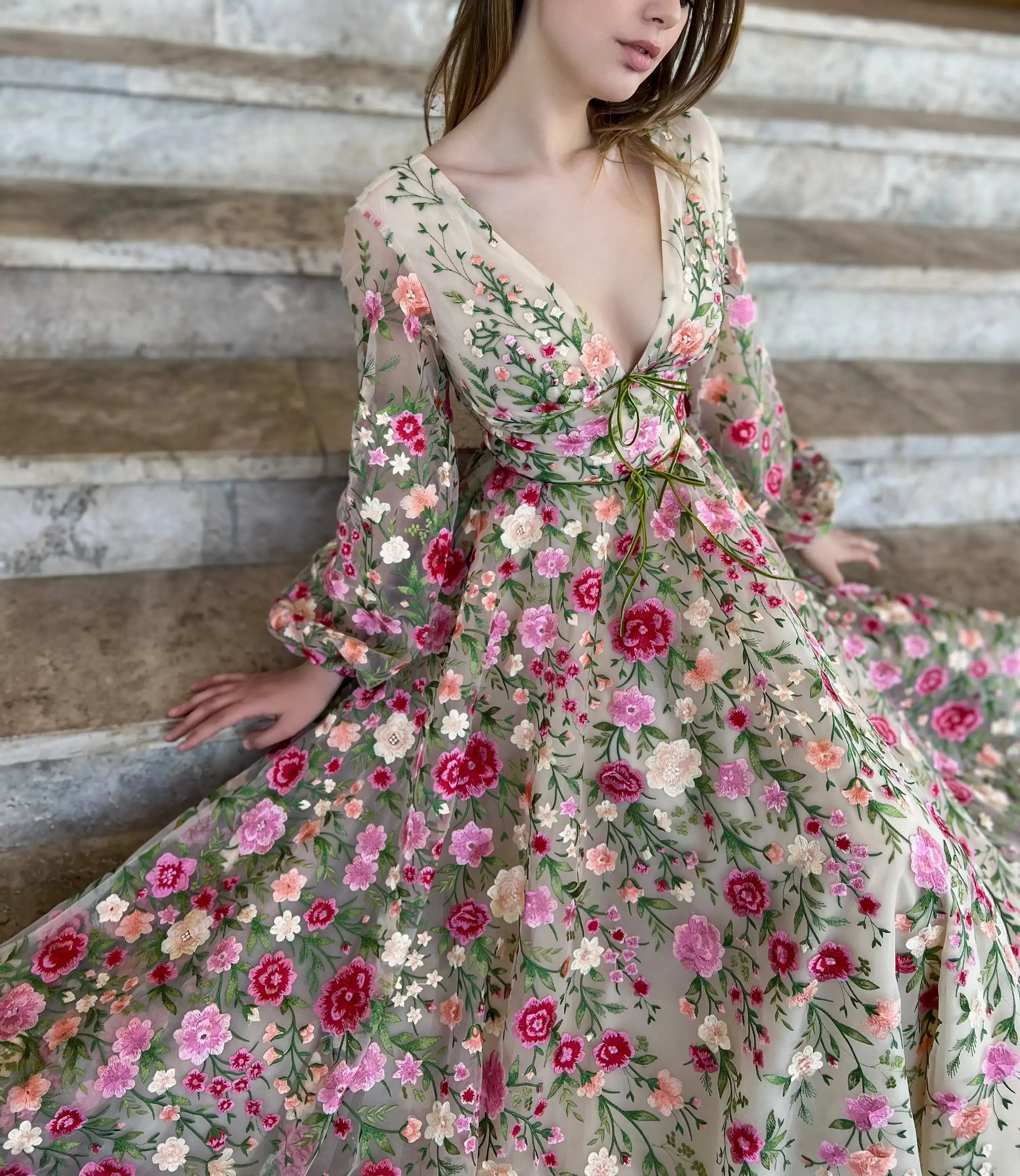 Princes Wildflower Reverie Gown Sweet 3D Flower Prom Dress Fairy A-line Puffy Sleeve Party Dress فساتين مناسبة رسمية - Image 2