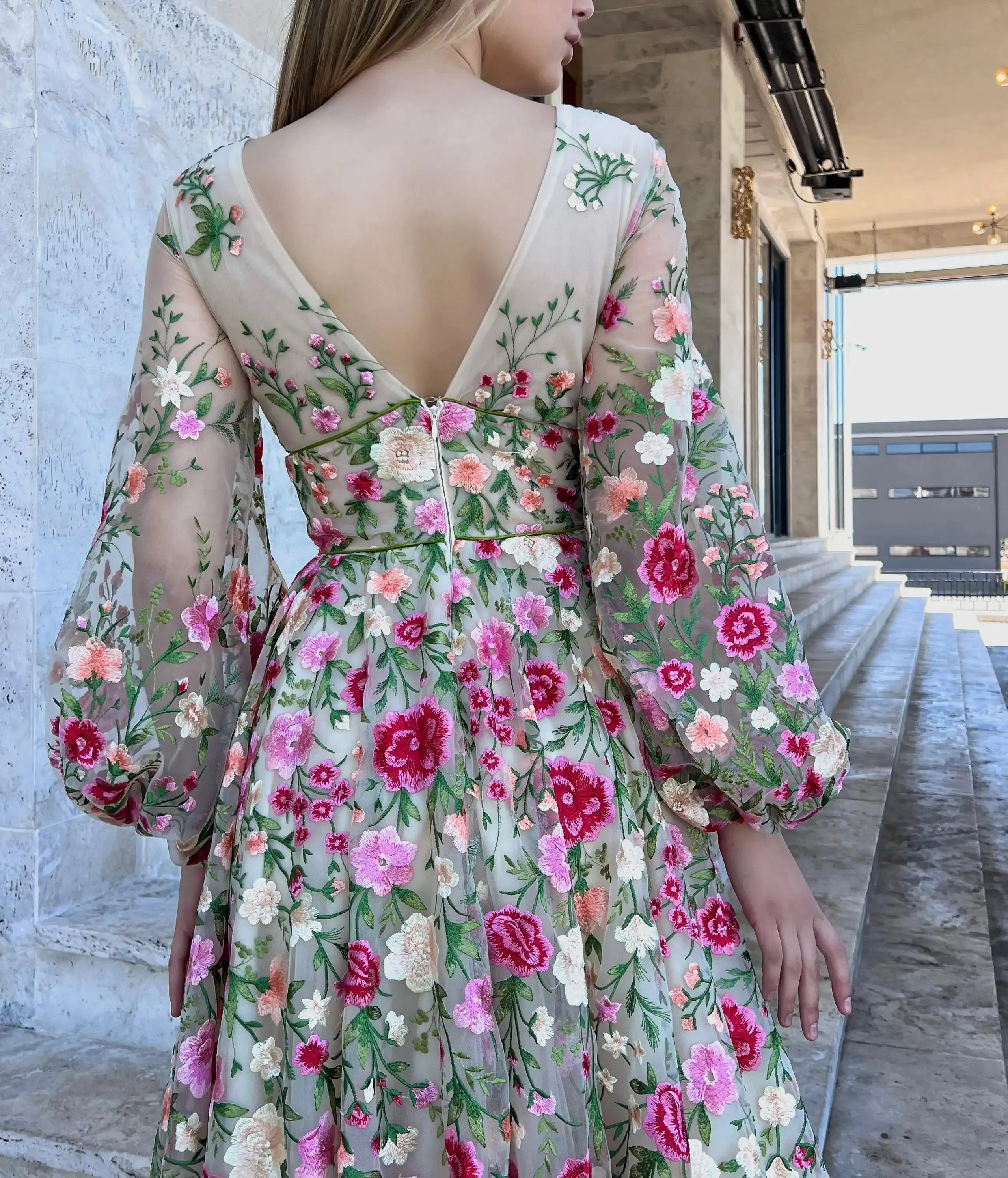 Princes Wildflower Reverie Gown Sweet 3D Flower Prom Dress Fairy A-line Puffy Sleeve Party Dress فساتين مناسبة رسمية - Image 3