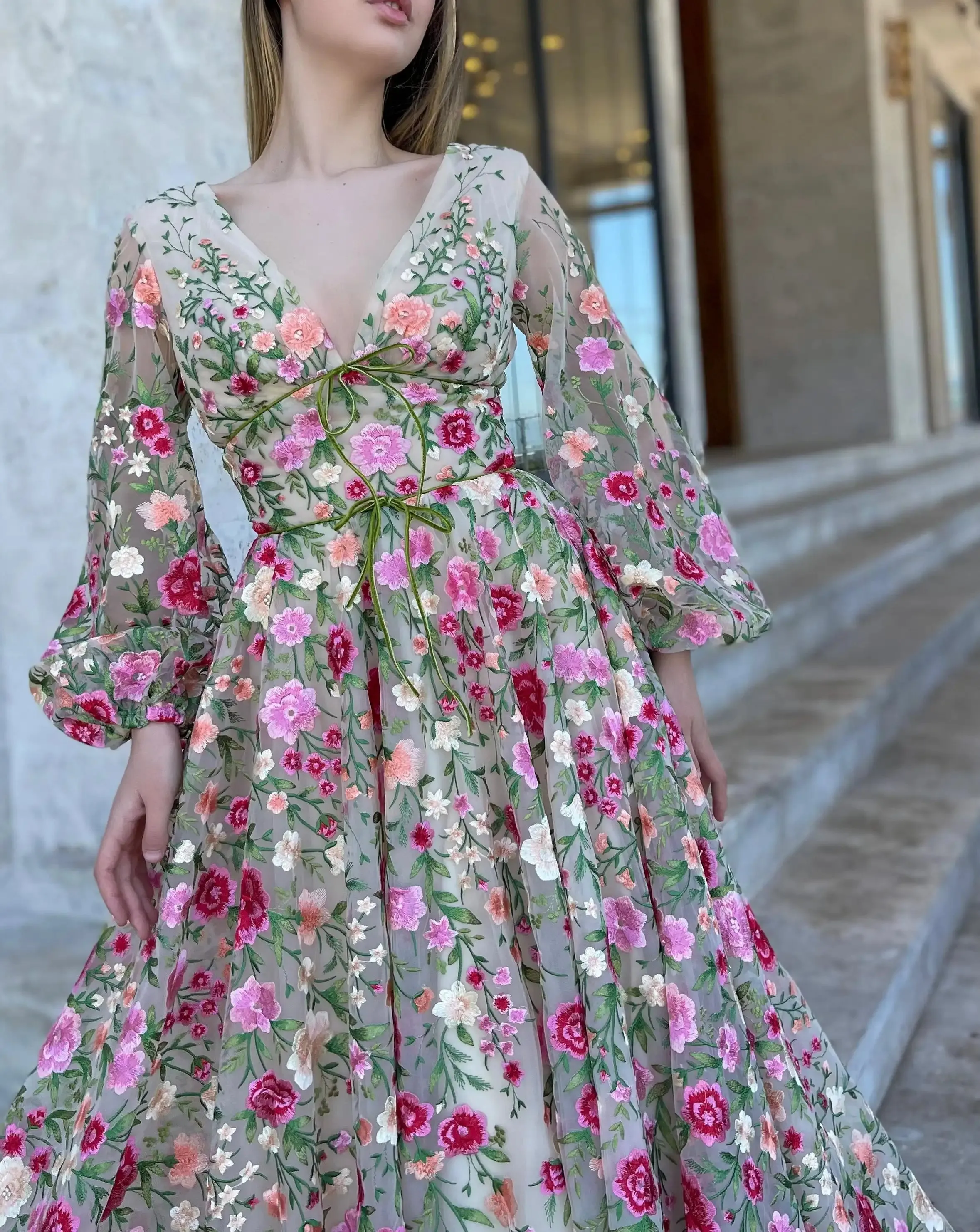 Princes Wildflower Reverie Gown Sweet 3D Flower Prom Dress Fairy A-line Puffy Sleeve Party Dress فساتين مناسبة رسمية - Image 4