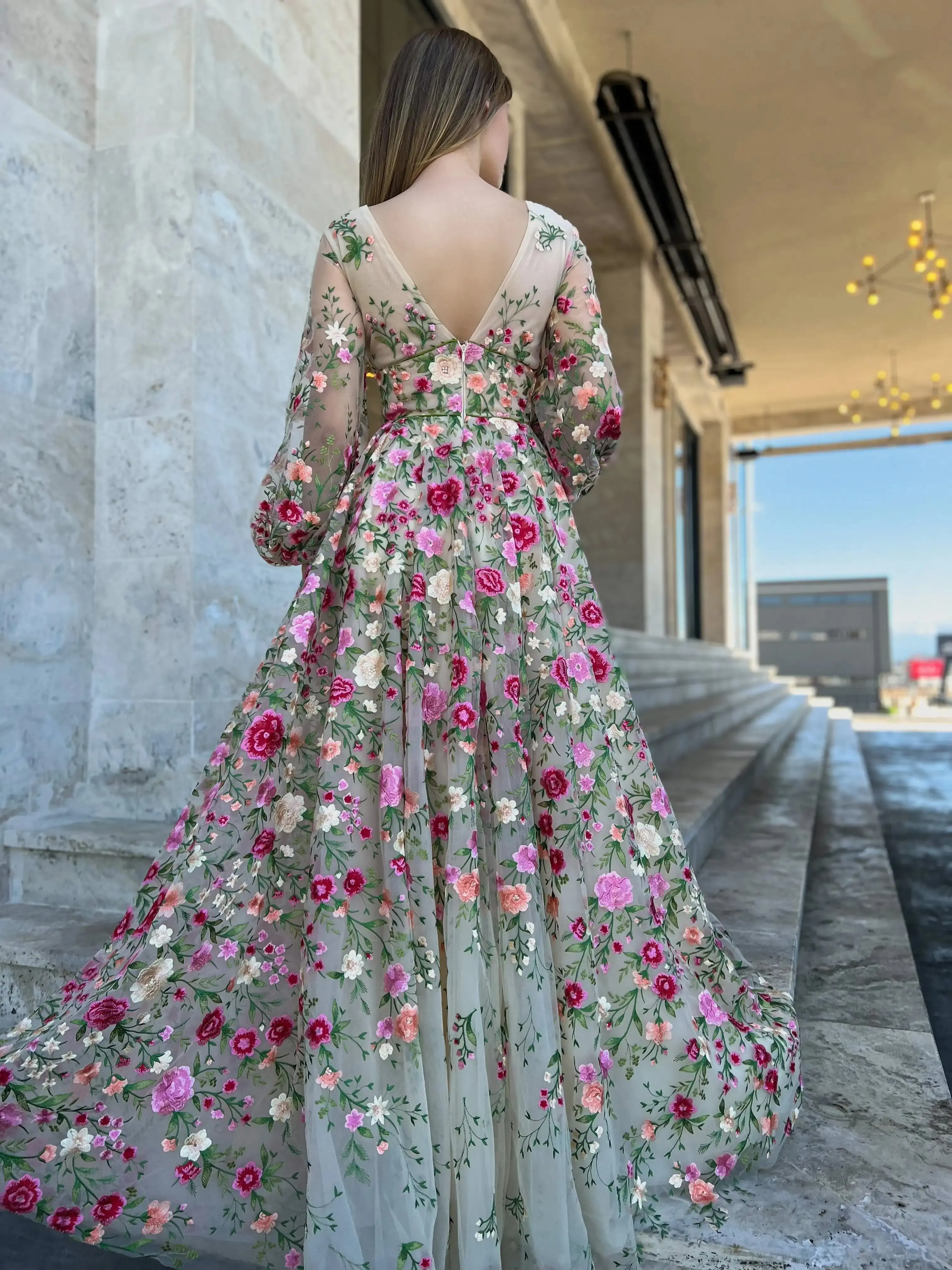 Princes Wildflower Reverie Gown Sweet 3D Flower Prom Dress Fairy A-line Puffy Sleeve Party Dress فساتين مناسبة رسمية - Image 5