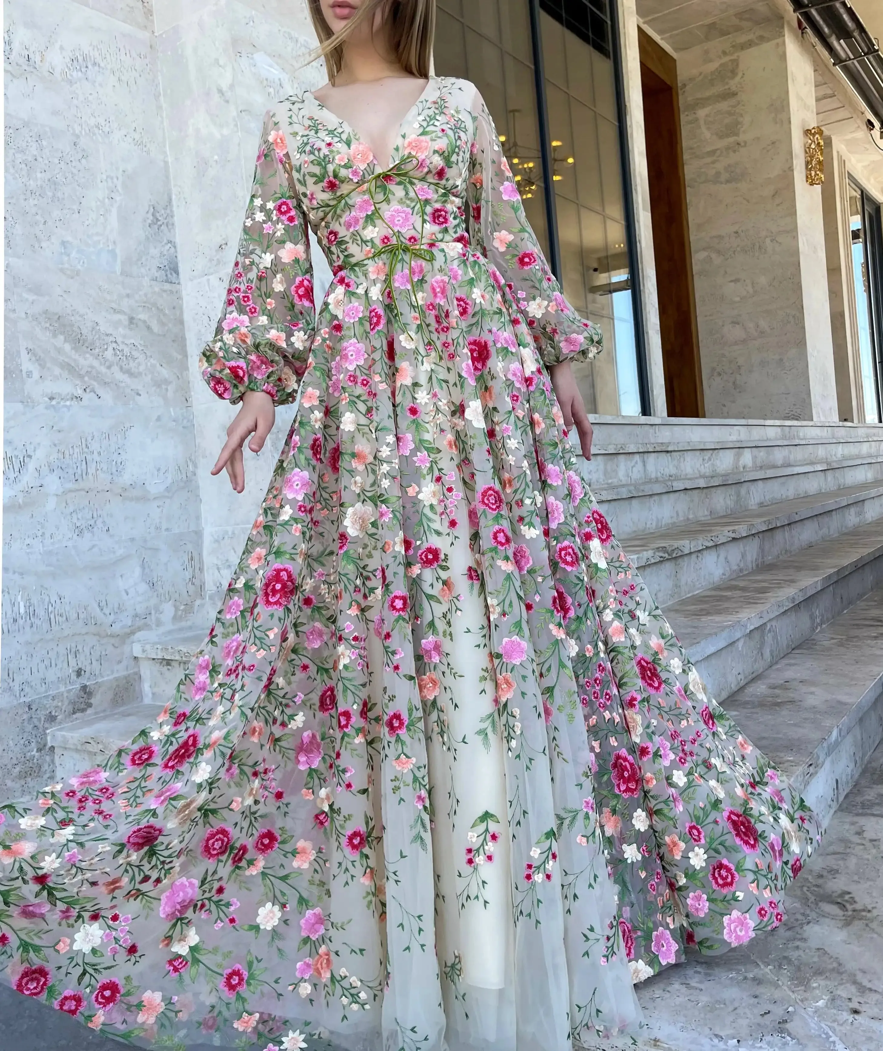 Princes Wildflower Reverie Gown Sweet 3D Flower Prom Dress Fairy A-line Puffy Sleeve Party Dress فساتين مناسبة رسمية - Image 6