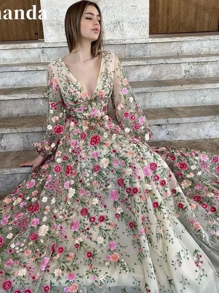 Princes Wildflower Reverie Gown Sweet 3D Flower Prom Dress Fairy A-line Puffy Sleeve Party Dress فساتين مناسبة رسمية - Image 7
